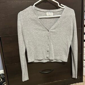 grey cropped button down sweater